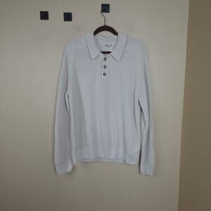Madewell Cotton-Linen Long-Sleeve Sweater Polo in Linen Size L
